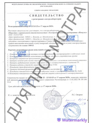 Свидетельство электролаборатории